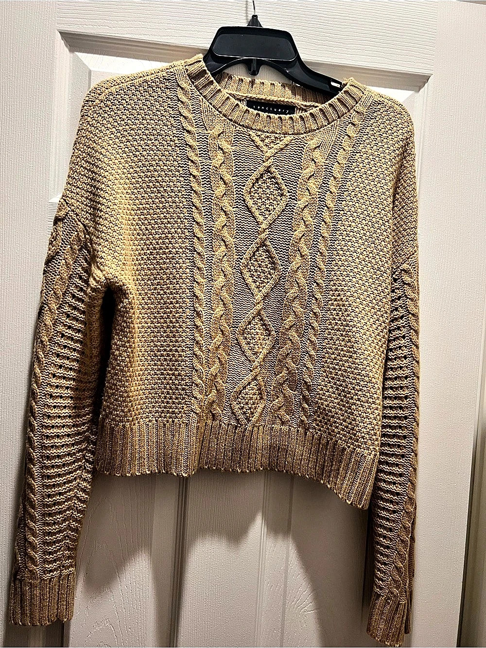 Sanctuary tan Cable Knit Geometric Sweater Size Small